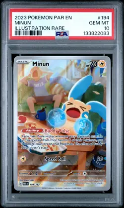 2023 POKEMON PAR EN-PARADOX RIFT ILLUSTRATION RARE #194 MINUN PSA 10 - Image 1
