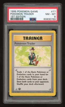 1999 Pokemon 1st Edition Shadowless Pokemon Trader #77 PSA 8 - Image 1