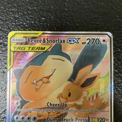 FULL ART Eevee & Snorlax GX ULTRA RARE SM Tag Team Up SM169 Pokemon Promo NM - Image 2