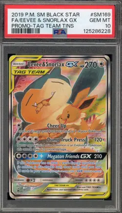 Pokemon Eevee & Snorlax GX Tag Team Tins Black Star Full Art Promo SM169 PSA 10 - Image 1