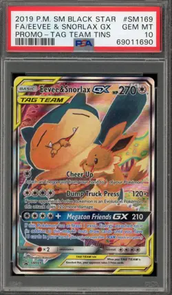 Pokemon Eevee & Snorlax GX Tag Team Tins Black Star Full Art Promo SM169 PSA 10 - Image 1
