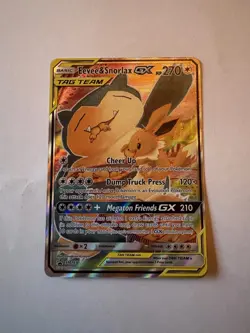 FULL ART Eevee & Snorlax GX ULTRA RARE SM Tag Team Up SM169 Pokemon Promo LP - Image 2