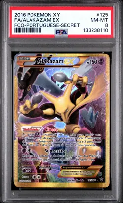 2016 POKEMON XY FATES COLLIDE PORTUGUESE-SECRET #125 FULL ART/ALAKAZAM EX PSA 8 - Image 1