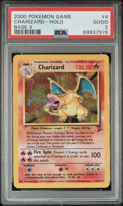 PSA 2 GOOD 2000 POKEMON GAME BASE II #4 CHARIZARD-HOLO BASE II - Image 1