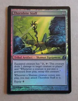 MTG (1) FOIL THORNBRITE STAFF, MORNINGTIDE, NEAR MINT - Image 1