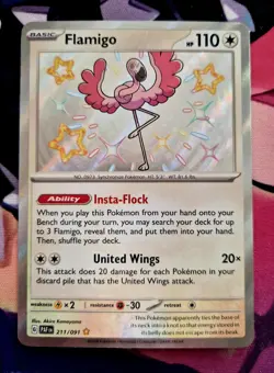 Pokemon TCG Flamigo Card 211/091 Paldean Fates Baby Shiny NM Condition - Image 1
