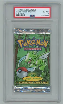 1999 Pokemon Jungle Unlimited Thick Square Scyther Booster Pack PSA 8 - Image 1