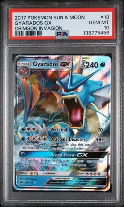 2017 POKEMON SUN & MOON CRIMSON INVASION #18 GYARADOS GX PSA 10 - Image 1