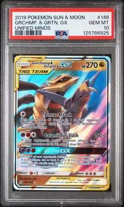 2019 POKEMON SUN & MOON UNIFIED MINDS #146 GARCHOMP & GIRATINA GX PSA 10 - Image 1