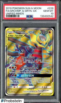 2019 Pokemon Sun & Moon Unified Minds #228 Garchomp & Giratina Gx PSA 10 - Image 1