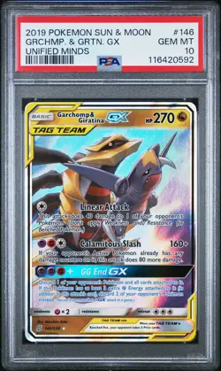 2019 POKEMON SUN & MOON UNIFIED MINDS #146 GARCHOMP & GIRATINA GX PSA 10 - Image 1