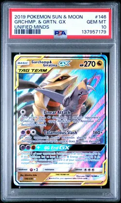 2019 POKEMON SUN & MOON UNIFIED MINDS #146 GARCHOMP & GIRATINA GX PSA 10 - Image 1