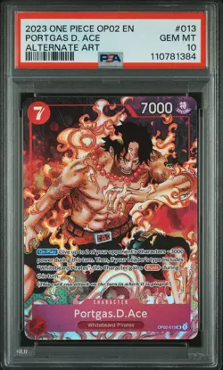 2023 ONE PIECE OP02-PARAMOUNT WAR ALTERNATE ART #013 PORTGAS D. ACE PSA 10 - Image 1