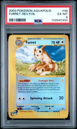 PSA 6 FURRET 48/147 REVERSE HOLO 2003 POKEMON AQUAPOLIS WOTC GRADED CARD - Image 1