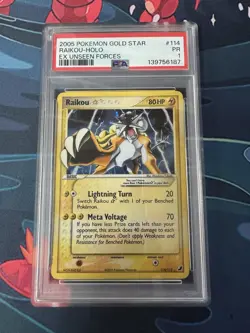 2005 Pokemon Gold Star EX Unseen Forces #114 Raikou Holo PSA 1 - Image 1