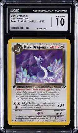 2000 POKEMON TEAM ROCKET - 1ST ED. #33/82 DARK DRAGONAIR CGC 10 GEM MINT - Image 1