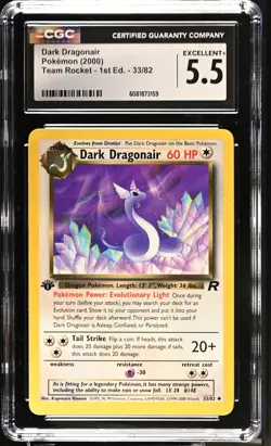 CGC 5.5 Dark Dragonair Team Rocket 1st Edition 33/82 Pokemon Card - Image 1