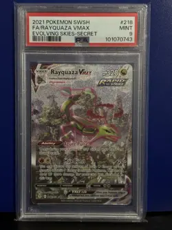 2021 Pokemon RAYQUAZA VMAX 218/203 Evolving Skies Secret Rare Holo English PSA 9 - Image 1