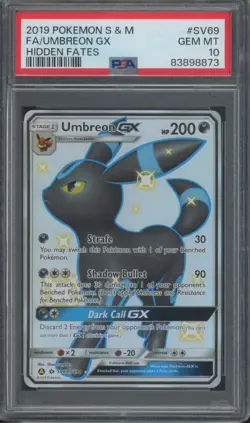 2019 Pokemon Sun & Moon Hidden Fates Full Art #SV69 Umbreon GX Gem Mint PSA 10 - Image 1