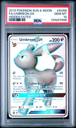 2019 POKEMON SUN & MOON HIDDEN FATES #SV69 FULL ART UMBREON GX PSA 10 GEM MINT - Image 1