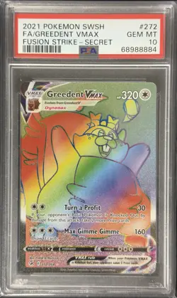 2021 POKEMON SWORD & SHIELD FUSION STRIKE FA/GREEDENT VMAX#272 SECRET PSA 10 - Image 1
