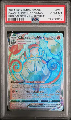 2021 POKEMON SWORD & SHIELD FUSION STRIKE FA/CHANDELURE VMAX#265 SECRET PSA 10 - Image 1