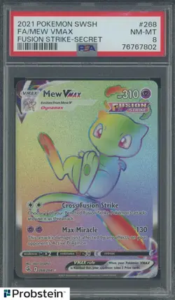 2021 Pokemon SWSH Fusion Strike Secret Sword & Shield #268 Mew Vmax FA PSA 8 - Image 1