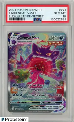 "2021 POKEMON SWORD & SHIELD FUSION STRIKE #271 FA/GENGAR VMAX -SECRET PSA 10 " - Image 1