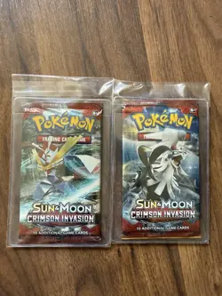 Lot of 2 Pokemon TCG Sun Moon Crimson Invasion Booster Packs, New, Sealed - Image 1