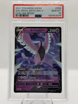 2021 POKEMON SWORD & SHIELD CHILLING REIGN #058 GALARIAN ARTICUNO V PSA 10 - Image 1