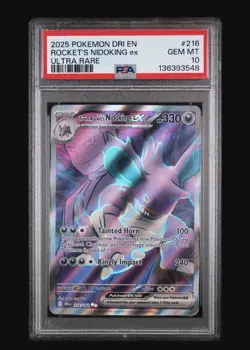 2025 POKEMON DRI EN-DESTINED RIVALS ULTRA RARE TEAM ROCKET'S NIDOKING EX PSA 10 - Image 1