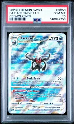 2023 POKEMON SWORD & SHIELD CROWN ZENITH #GG50 FULL ART/DARKRAI VSTAR PSA 10 - Image 1
