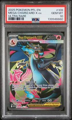 2025 POKEMON PFL EN-PHANTASMAL FLAMES ULTRA RARE #109 MEGA CHARIZARD X EX PSA 10 - Image 1