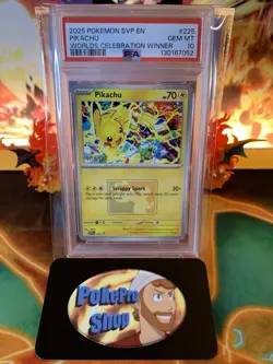 2025 Pokemon Pikachu SVP225 Worlds Celebration Tournament Winner Promo - PSA 10 - Image 1