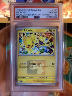 2025 Pokemon Pikachu SVP225 Worlds Celebration Tournament Winner Promo - PSA 10 - Image 2