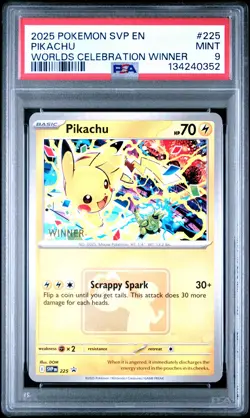 2025 POKEMON SVP PROMO WORLDS CELEBRATION TOURNAMENT WINNER #225 PIKACHU PSA 9 - Image 1