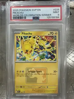 2025 POKEMON SVP PROMO WORLDS CELEBRATION TOURNAMENT WINNER #225 PIKACHU PSA 9 - Image 1