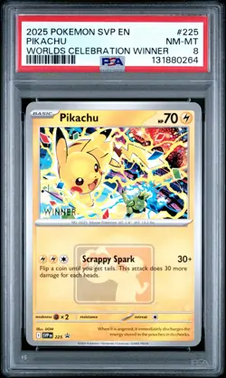 2025 POKEMON SVP PROMO WORLDS CELEBRATION TOURNAMENT WINNER #225 PIKACHU PSA 8 - Image 1