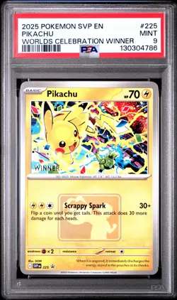 2025 POKEMON SVP PROMO WORLDS CELEBRATION TOURNAMENT WINNER #225 PIKACHU PSA 9 - Image 1