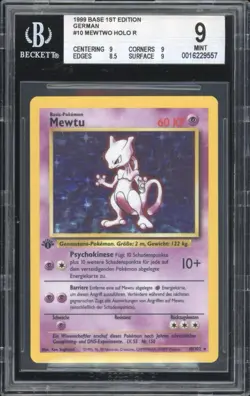 1999 Pokemon GERMAN 1st Edition Base Set Mewtu-Mewtwo Holo 10/102 BGS 9 MINT - Image 1