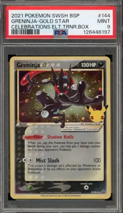 Pokemon Greninja Gold Star Celebrations ETB Black Star Holo Promo SWSH144 PSA 9 - Image 1