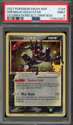 Pokemon Greninja Gold Star Celebrations ETB Black Star Holo Promo SWSH144 PSA 9 - Image 1