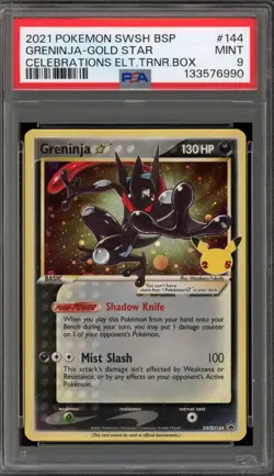Pokemon Greninja Gold Star Celebrations ETB Black Star Holo Promo SWSH144 PSA 9 - Image 1