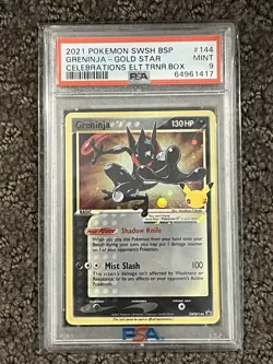 PSA 9 Greninja Gold Star 2021 SWSH144 Black Star Promo Celebrations Pokemon Card - Image 1