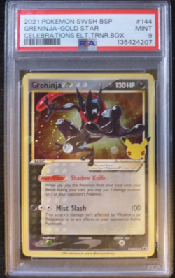 2021 POKEMON CELEBRATIONS GRENINJA GOLD STAR SWSH144 ETB BLACK PROMO 144 PSA 9 - Image 1