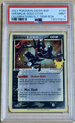 Pokemon Greninja Gold Star SWSH144 Black Star Promo Celebrations ETB PSA 9 - Image 1