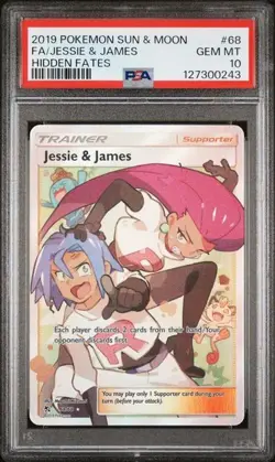 2019 POKEMON SUN & MOON HIDDEN FATES #68 FA/JESSIE & JAMES HIDDEN FATES PSA 10 - Image 1