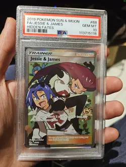 PSA 10 Jessie & James 68/68 Hidden Fates Full Art Holo Graded Pokemon Card - Image 1