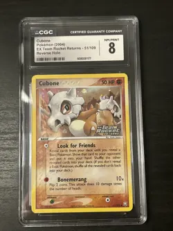 Cubone Reverse Holo Stamped 51/109 EX Team Rocket Returns 2004 Pokemon CGC 8 - Image 1