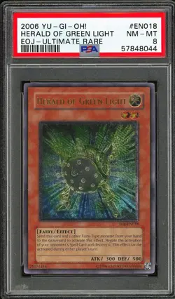 PSA 8 - 2006 YU-GI-OH! ENEMY OF JUSTICE - HERALD OF GREEN LIGHT ULTIMATE RARE - Image 1